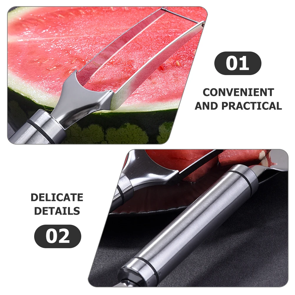 

2pcs Stainless Steel Watermelon Slicer Set Cube Cutter Household Portable Fruits Tool Melon Cutting Wear Resistant Avocado Fork