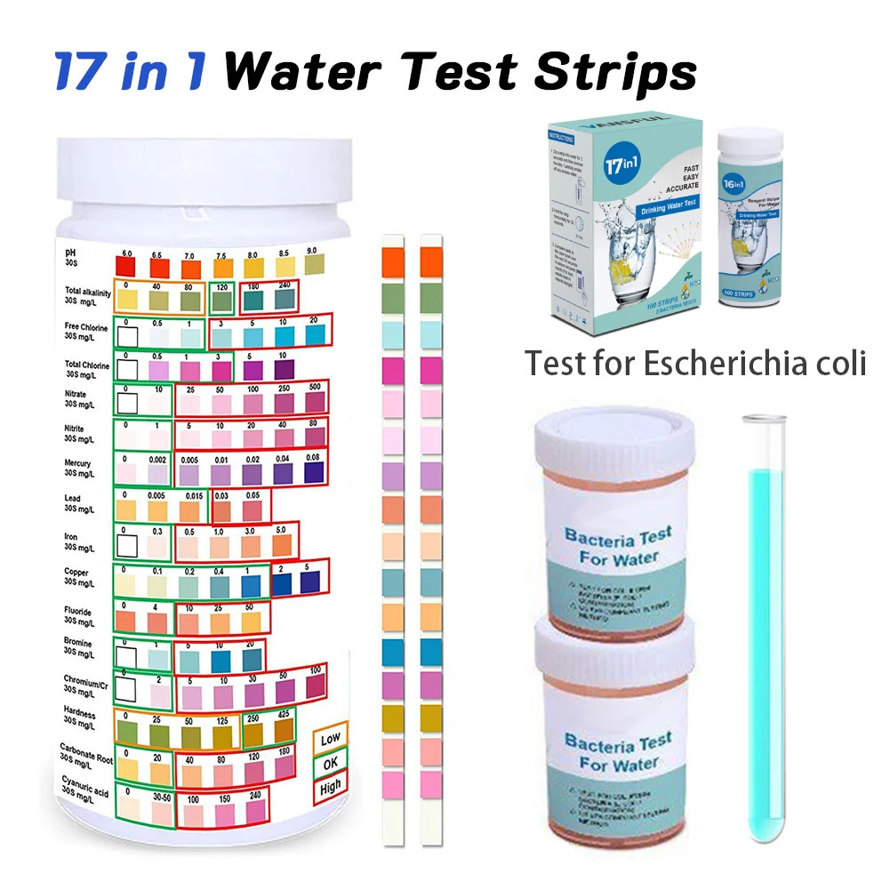 17 In 1 Water Testing Kit for Drinking Water Swimming Pool Water Test Coli Bacteria Test Chlorine PH Hardness Water Quality Test