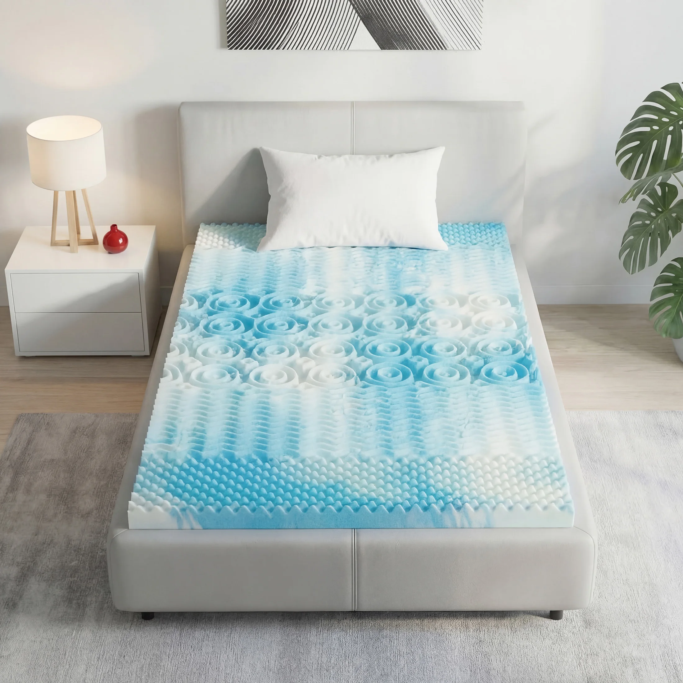 MCQ 5-Zone Cooling Gel Infused Pressure 4 Inch Memory Foam Mattress Topper Gel Breathable Cooling Mattress Soft Bed Topper