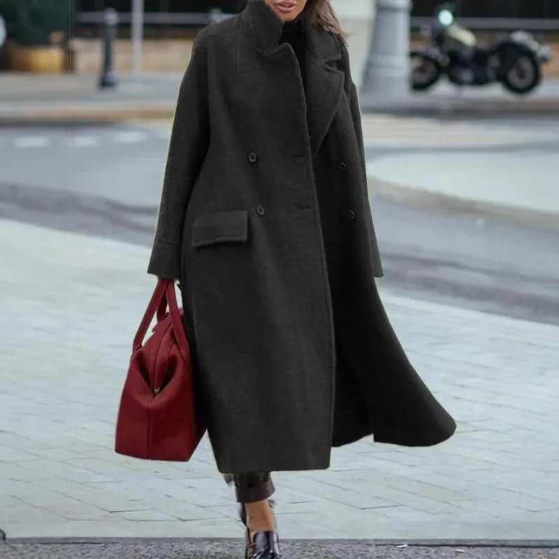 

Spring/Autumn Winter 2025 Women's Casual Long Solid Color Warm Woolen Coat