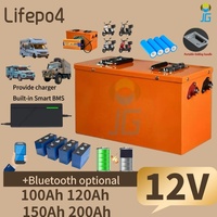 Lithium Lifepo4 Battery 12V 100Ah 120Ah 150Ah 200Ah with Bluetooth BMS for 1000W Off-grid UPS Back Up Power Traffic Light RV