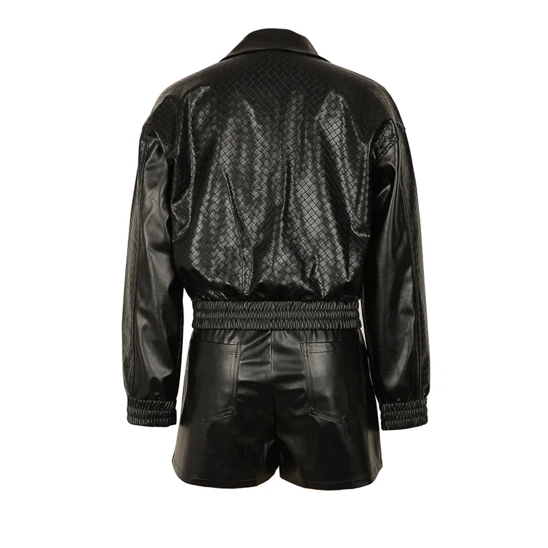 Doyerl PU kunstleer tweedelige set dames herfst winter rits lange mouw jas jas en shorts bijpassende sets outfits ensemble