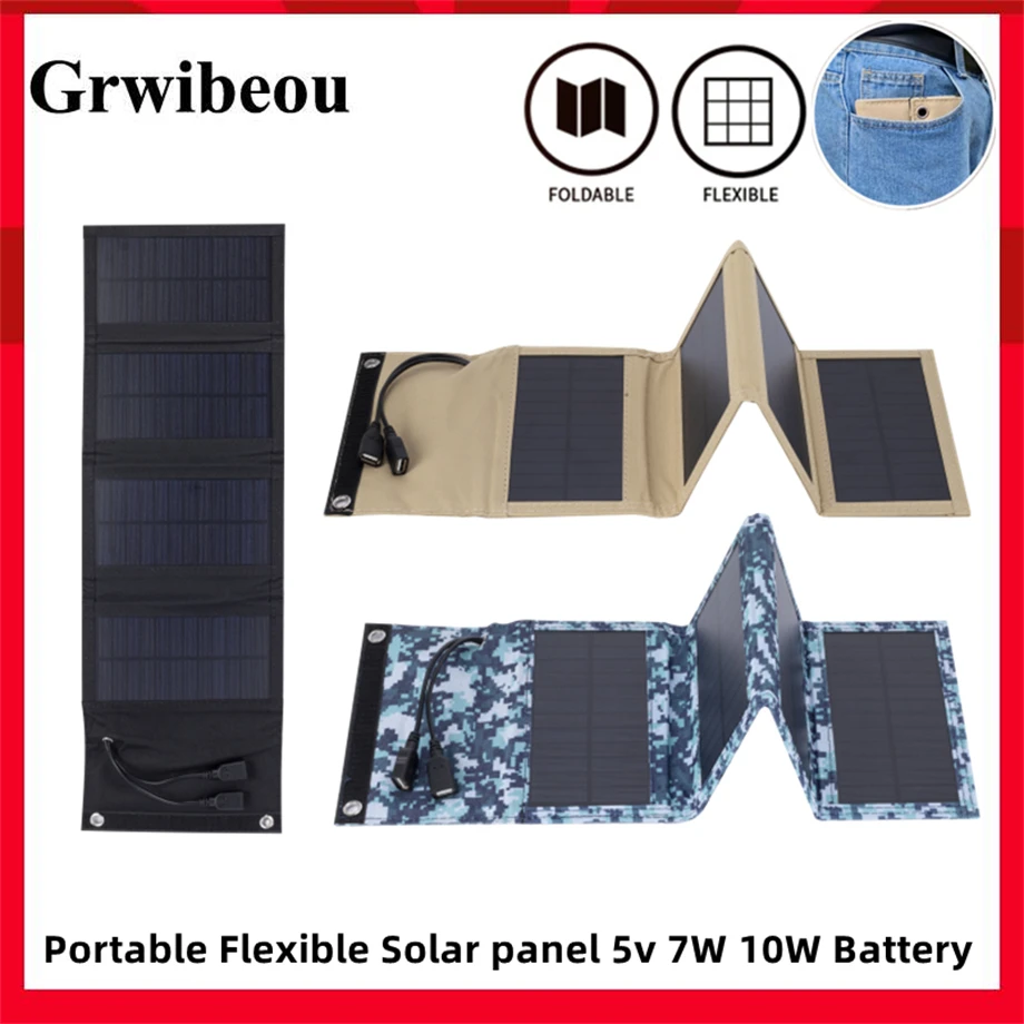 Portable Foldable solar panel 5V power bank generator outdoor 10w Photovoltaic panels For cell phone road trips Fishing Camping