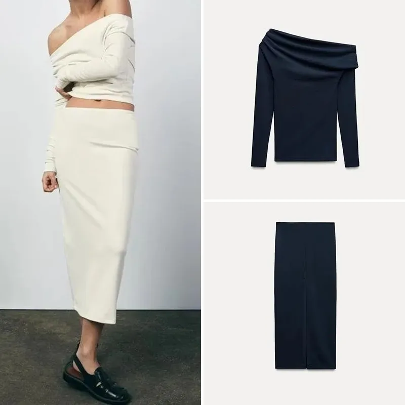 

Асимметричная юбка миди из мягкого материала, весна 2025, новая коллекция, женский модный комплект, бренд Z, на все сезоны, для взрослых женщин