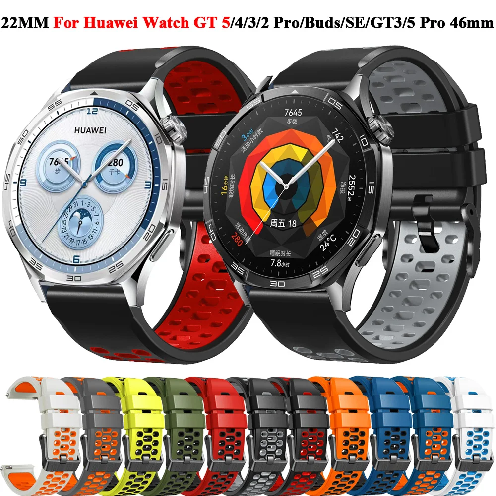 

New 22mm Replacement Silicone Wrist Strap For HUAWEI WATCH Band GT 5 4 46mm Watch 4 Pro GT5 3 2 Pro Sports Wristbands Bracelet