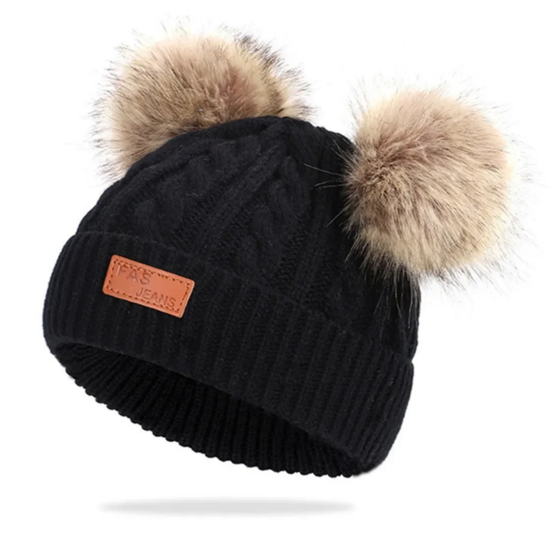 

Cute Double Wool Pompom Baby Hat Children Cap Warm Autumn Winter Hats For Kids Boys Girls Knitted Warmer Beanie Caps Bonnet