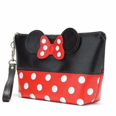 Disney new Mickey bowknot polka dot PU cosmetic storage bag baby girls coin bag ladies handbag