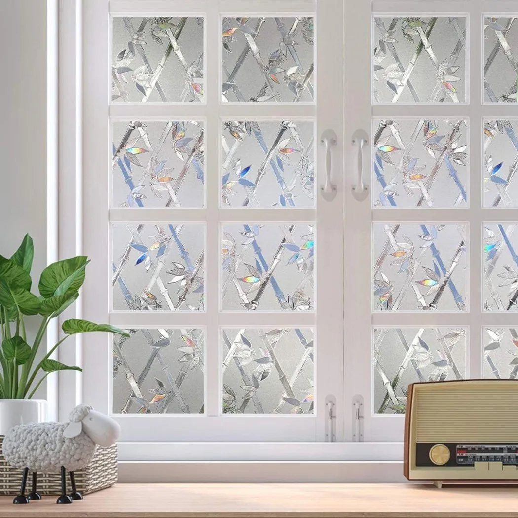 Film Sticker 3D Frosted Film Decorative Glass Door Anti-UV Glass Stickers Non-Adhesive Pattern 45x100cm Film Sticker