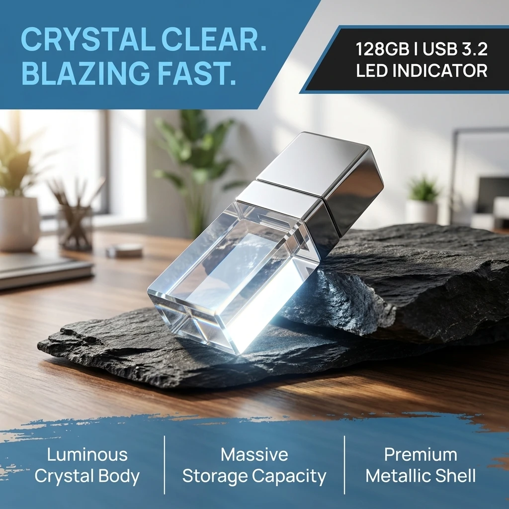Professional Creative Luminous Crystal USB Flash Drive School Company Commemorative Wedding Gift USB 3.0