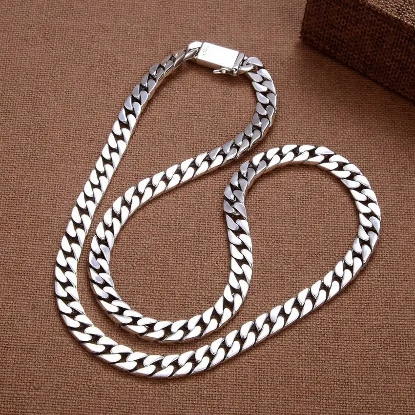Authentic 925 Solid Silver Cuban Chain Necklace, Men's Style