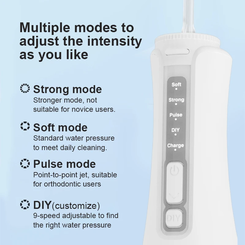 المحمولة عن طريق الفم الري 4 طرق الأسنان نظافة جهاز تنظيف الأسنان بالماء قابلة للشحن 300 مللي خزان المياه النفاثة الخيط خلة أسنان 5 طائرة تلميح