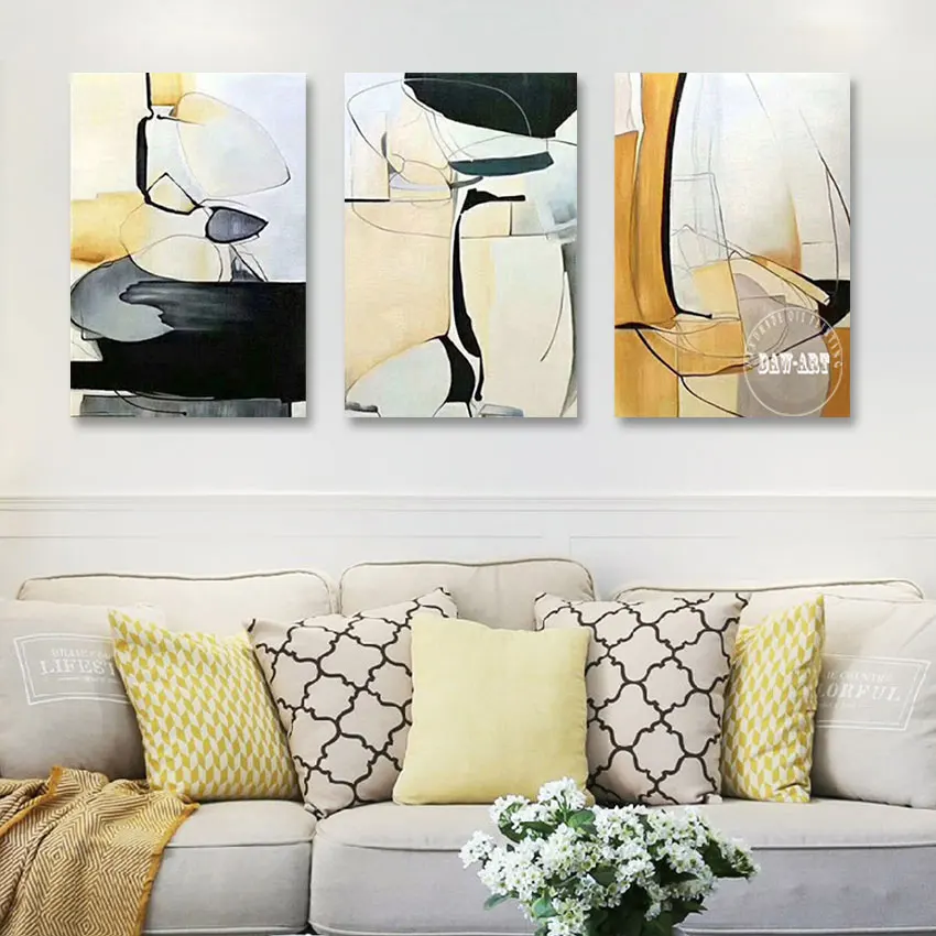 Kindergarten Wall Decor, Quality, Hot Sale, 3PCS Handmade Artwork, Modern Wedding,Abstract Oil Painting Art on Canvas, Unframed