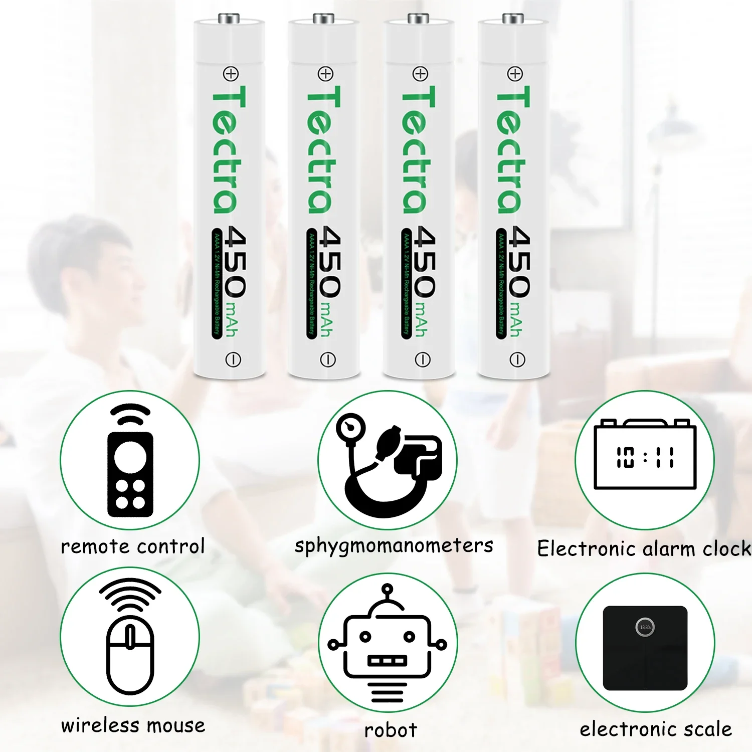 Rechargeable AAAA Ni-MH 1.2V 450mAh Battery with USB Charger for Surface Pen Alarm Clock Flashlight Speaker