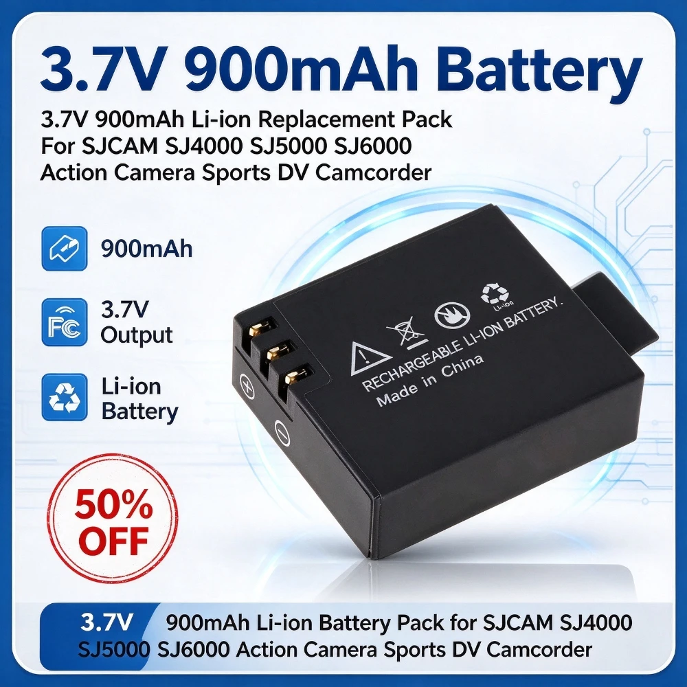 3-5pcs 3.7V 900mAh Rechargeable Li-ion Battery Pack for SJCAM SJ4000 SJ5000 SJ6000 Action Camera Sports DV Camcorder Spare Parts