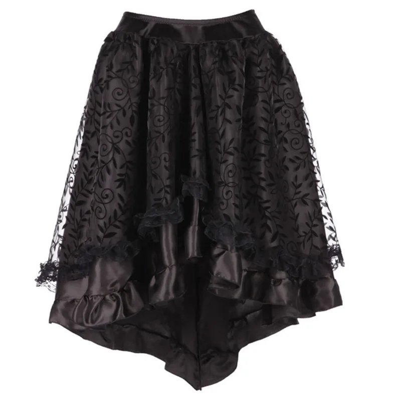 

Victorian Steampunk Skirt High Waisted Vintage Mesh Ruffle High Low Skirt Dance Party Short Skirts Retro Gothic Mini Dress
