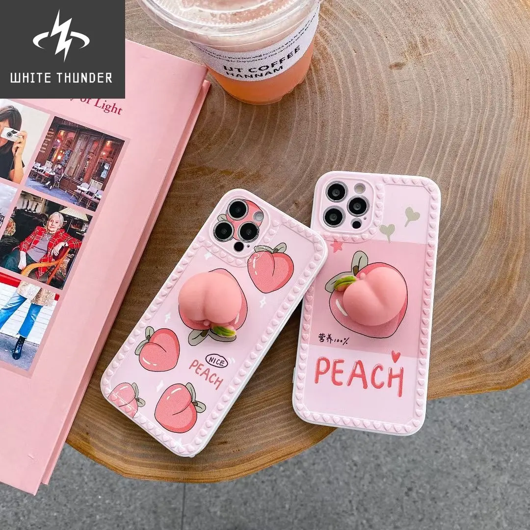 INS Korea Cute 3D squishy Decompress Stereo Elastic peach Soft phone Case For iphone 7 8 Puls X XR XS 11 12 pro Max soft cover