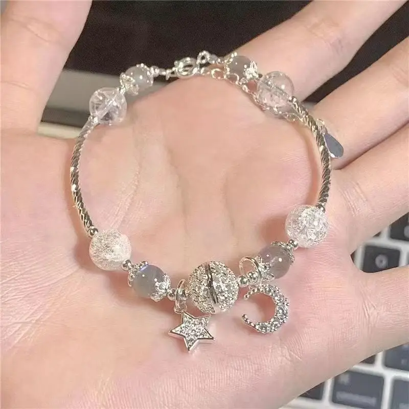 موضة الزركون ستار القمر مطاطا حبل أساور للنساء الفتيات الكورية الحلو كريستال الخرز سوار الصداقة مجوهرات هدايا