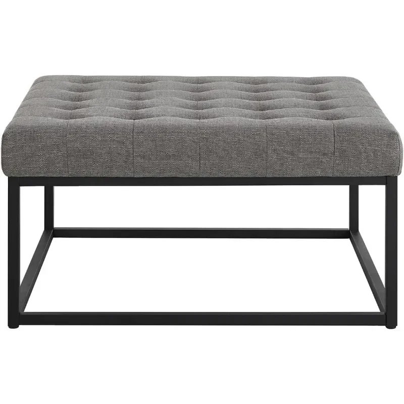 Middle Century Upholstered Tufted Coffee Table with Linen Padded Seat