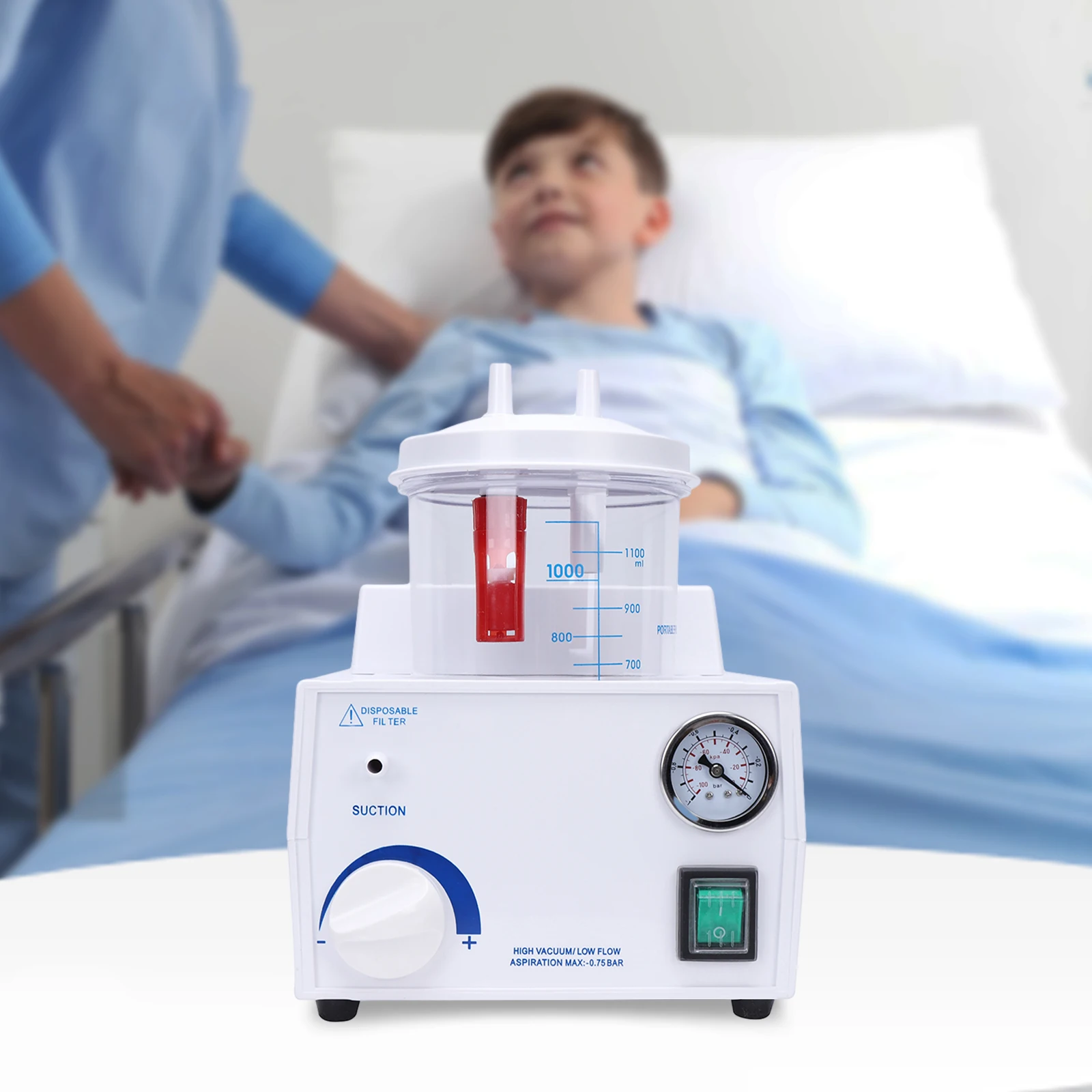 

Электрическая аспирационная машина 250 ВА, емкость 33,81 унций, низкий уровень шума ≤60 дБ для домашнего ухода, больницы, аварийных помещений