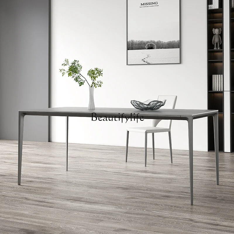 Gray slate dining table matte surface Italian minimalist modern simple rectangular dining table