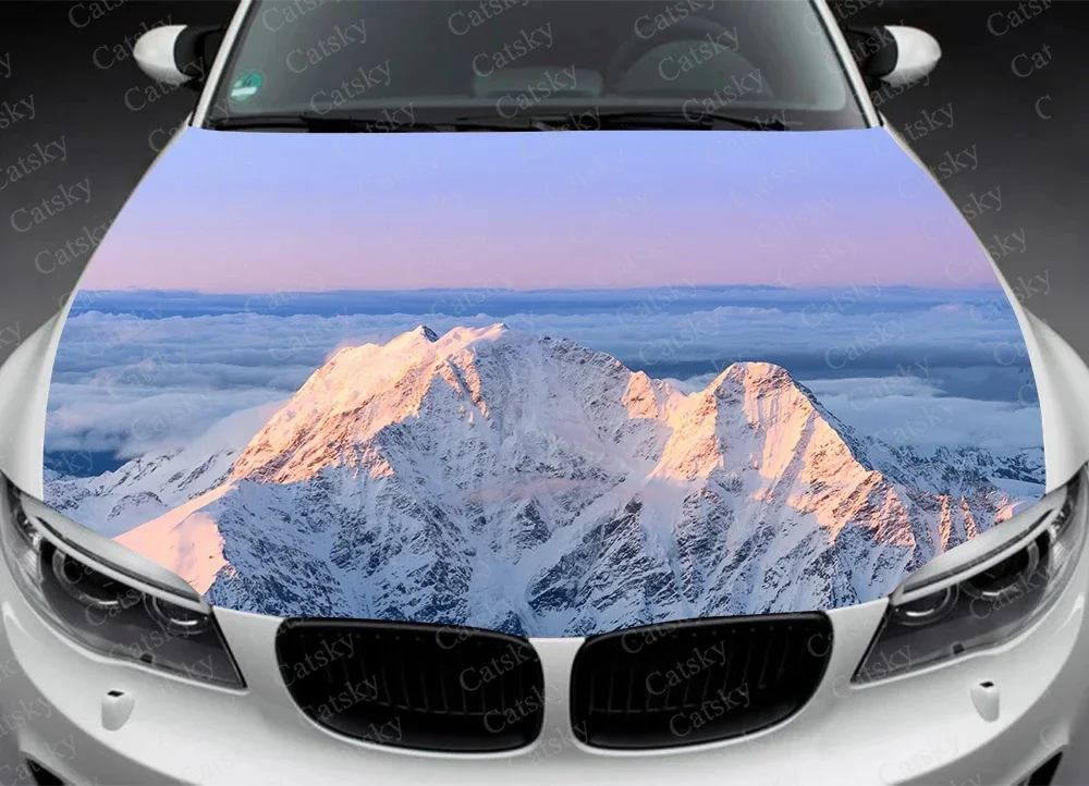 Snow Mountain Car Decal Car Hood Wrap Decal Vinyl Sticker Full Color Graphic Fit Any Car Car Hood Wrap Decal Vinyl Stickers