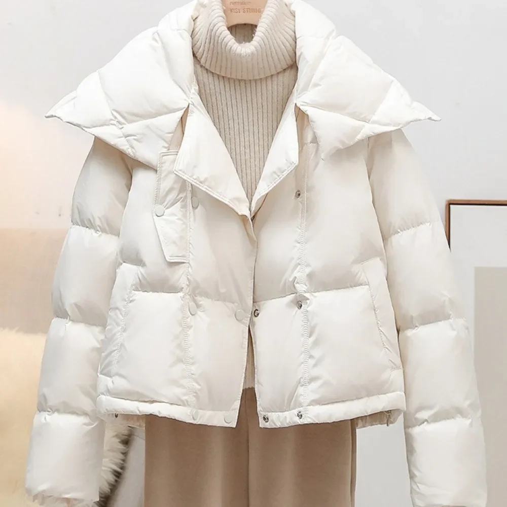 White Duck Down Coat Female 2024 New Fashion Casual Winter Women Short Thickened Warm Double Breasted Down Puffer Jacket Women