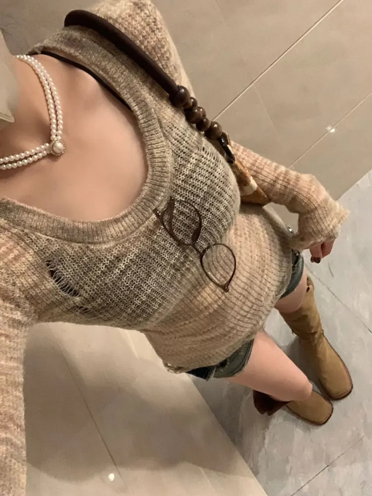 

Sweaters Jumpers Pullovers Womens Cashmere Women Knit Jerseys For Woman Long Pique Texture Golf Furrys Game Sport Fur Collar BF