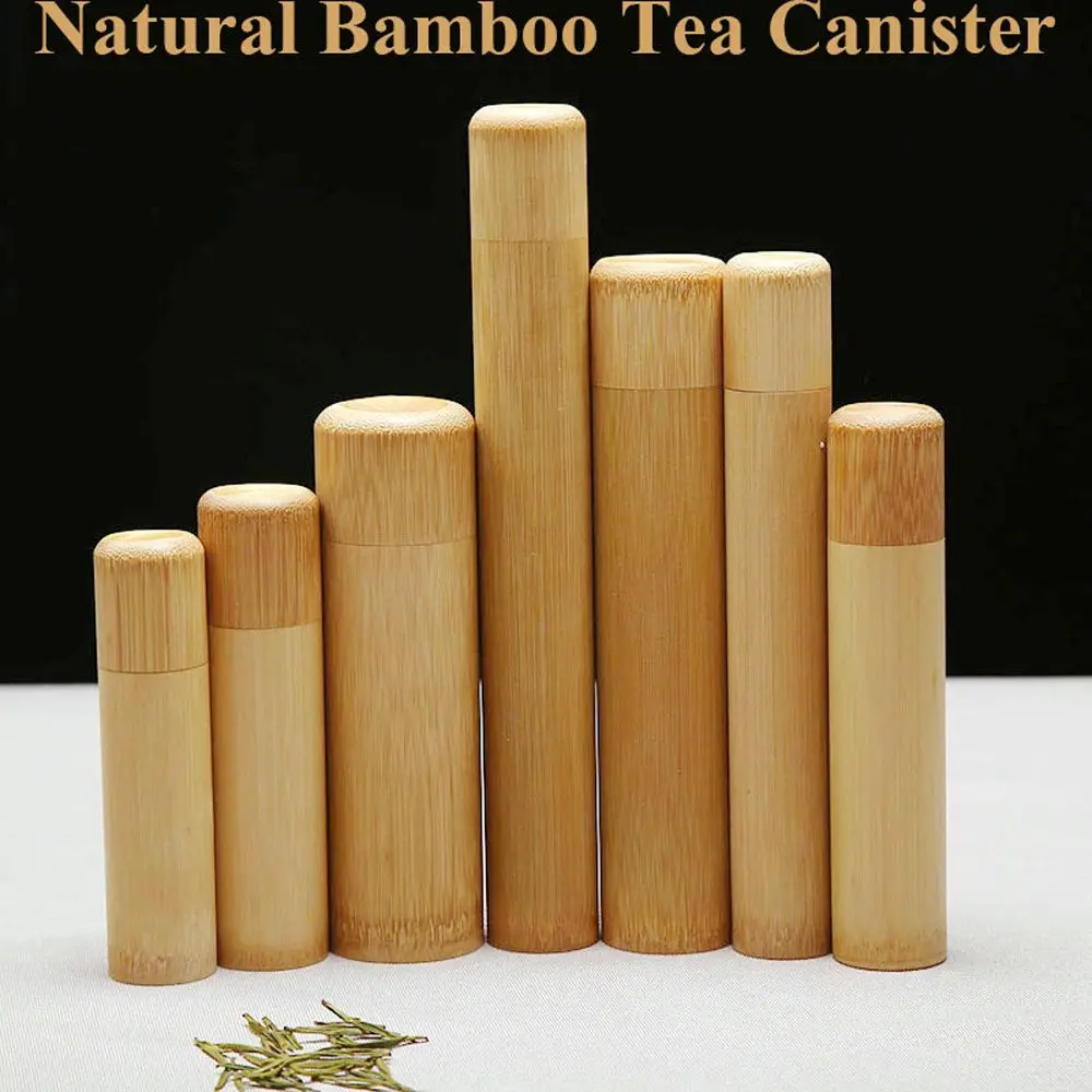 Portable Natural Bamboo Holder With Lid Jar Tea Canister Container Organizer Storage Box