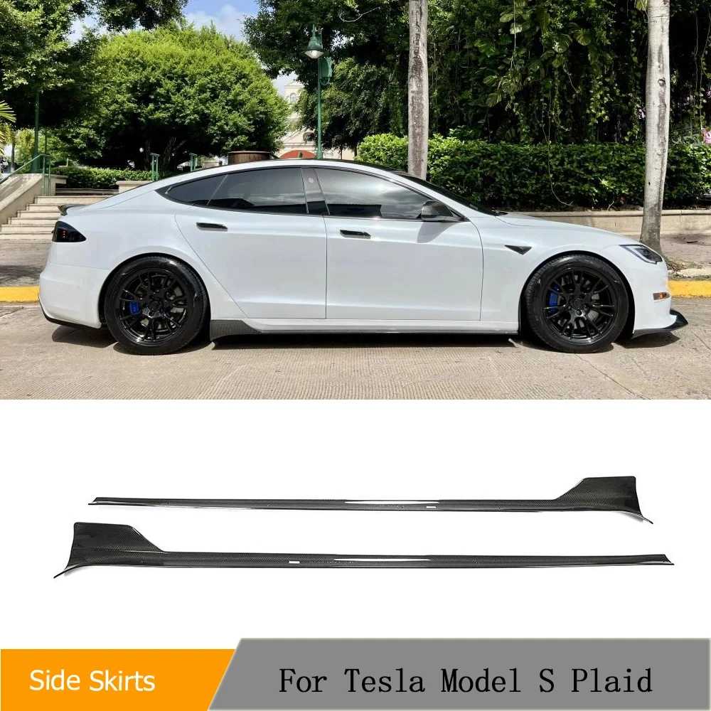 Car Side Skirts Extenion Lips Aprons Carbon Fiber for Tesla Model S Plaid Sedan 4-Door 2021-2023 Side Extension Lip Spoiler