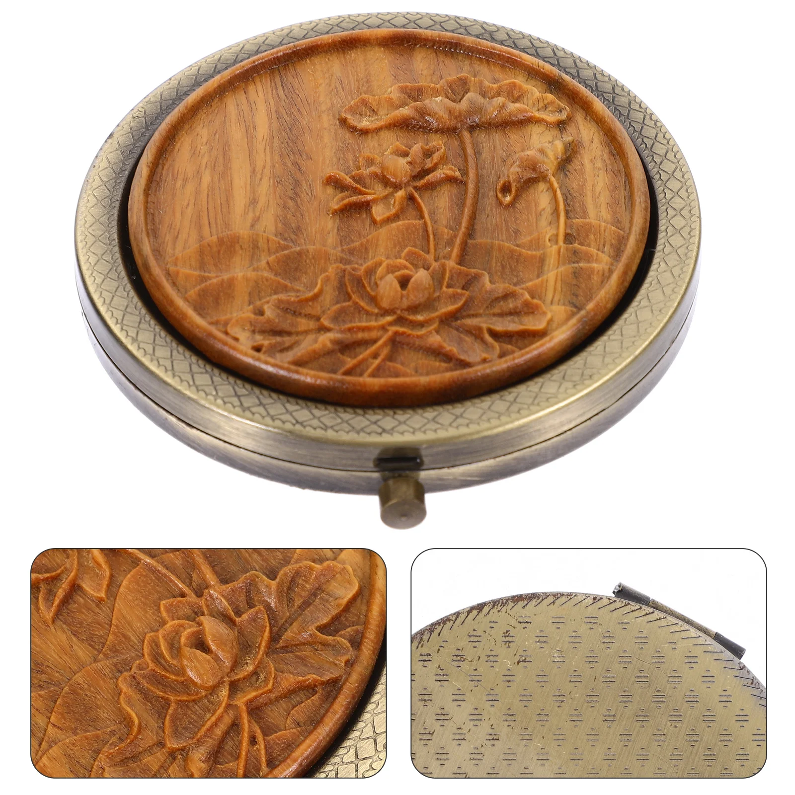 Make-upspiegel Portemonnee Mini Reismake-up Handheld Thuisgebruik Clamshell Klein Rond Hout