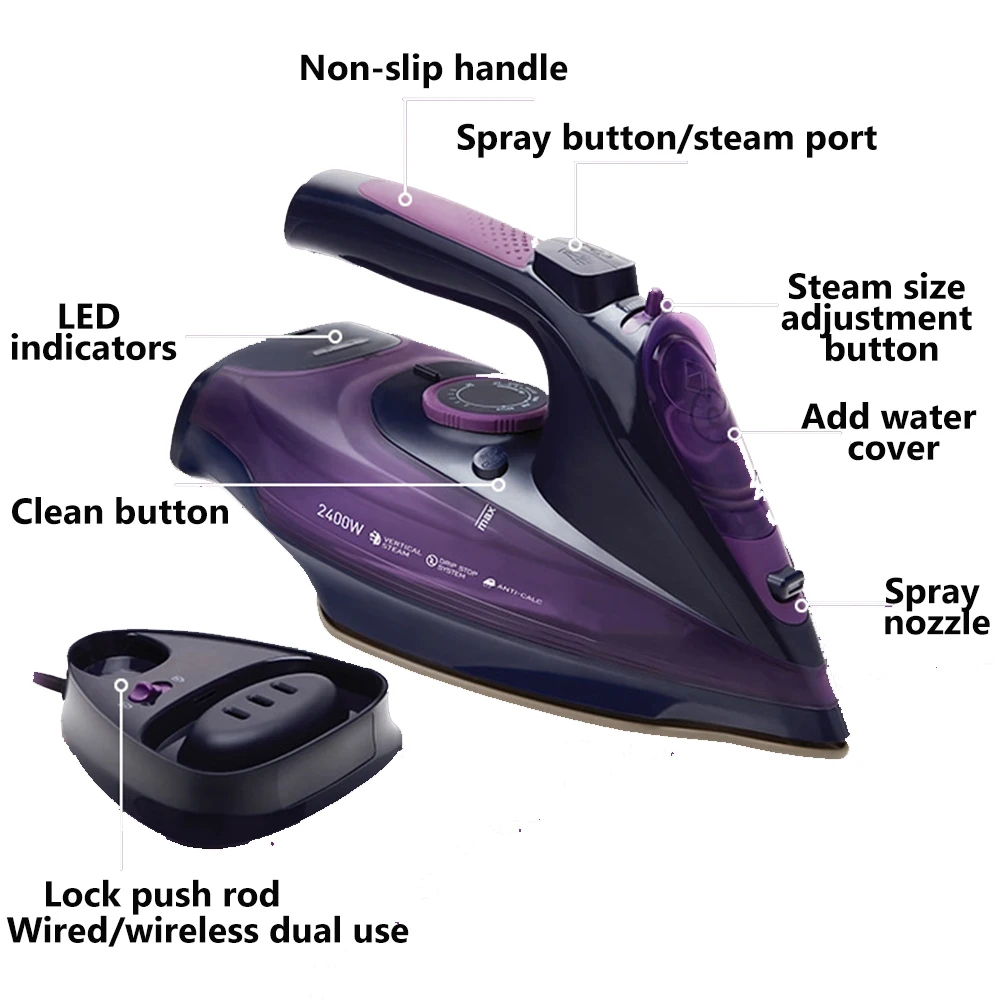 Portable Handheld Steam Iron For Clothes Professional 2400W Home Garment Steamer 5 Speed Adjustable 360ml Electric Flat Ironing