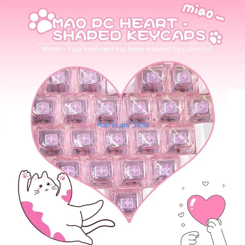 C7AB Clear Color Heart Kitten Keycaps Customizable For Mechanical Keyboards Keycap