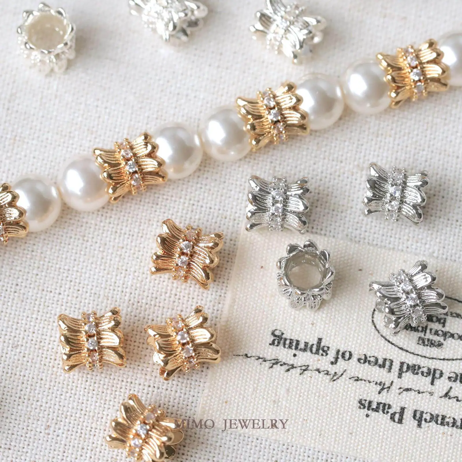 Brass Gold Plated Zircon ring petal Spacer Beads Loose Beads for Jewelry Making DIY Bracelet Necklace Accessories