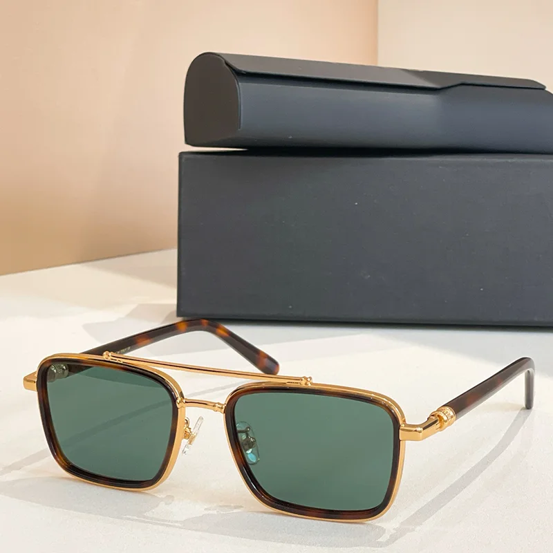 

INS Fashion Square Tortoise Gold Double Bridge Sunglasses for Men 58018U Luxury Craft Top Quality Acetate Solar Glasses for