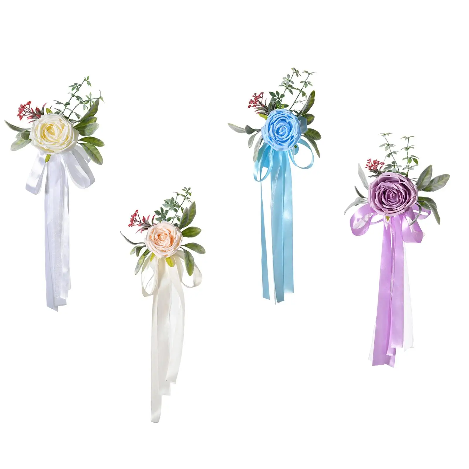 

Chair Back Flower with Ribbons Decorative Outdoor Elegant Wedding Aisle Decoration for Parties Holiday Festival Ceremony Events