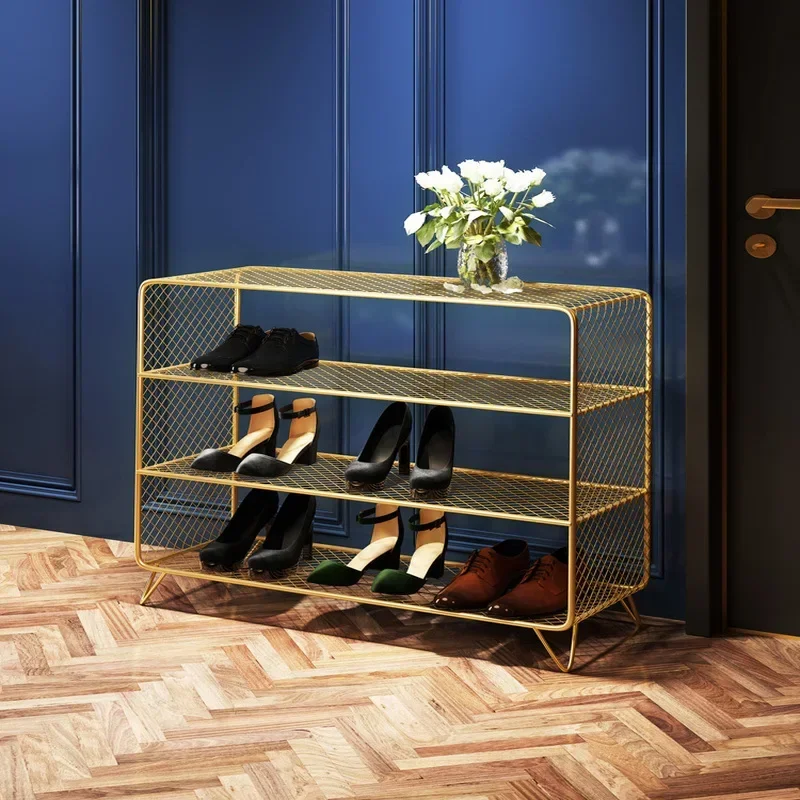 Nordic Light Luxury Gold Shoe Rack Home Entrance Organizer Shelf Simple Shoe Cabinet Storage for Net Celebrity Style