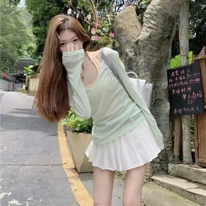 البوليستر بلوزات على الموضة امرأة عادي جودة عالية كم طويل تي شيرت للنساء مبيعات الملابس الرخيصة Y K كوريا النمط الكوري