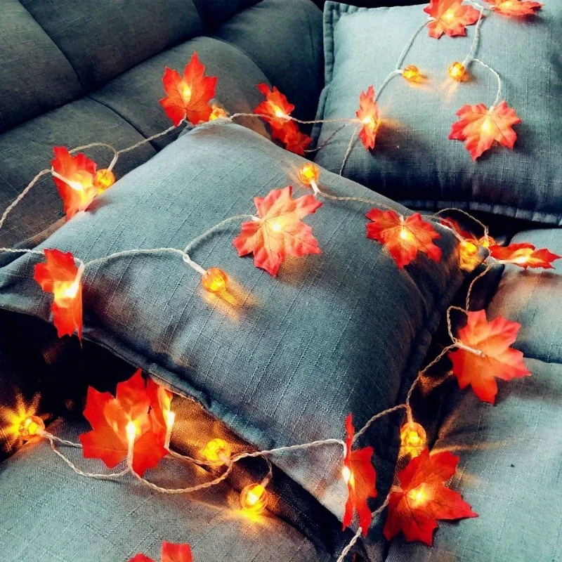 1pc, 10/20LED Thanksgiving Halloween Maple Leaf Pumpkin Decorative Light, Battery Powered, Fairy String Decorative Light String