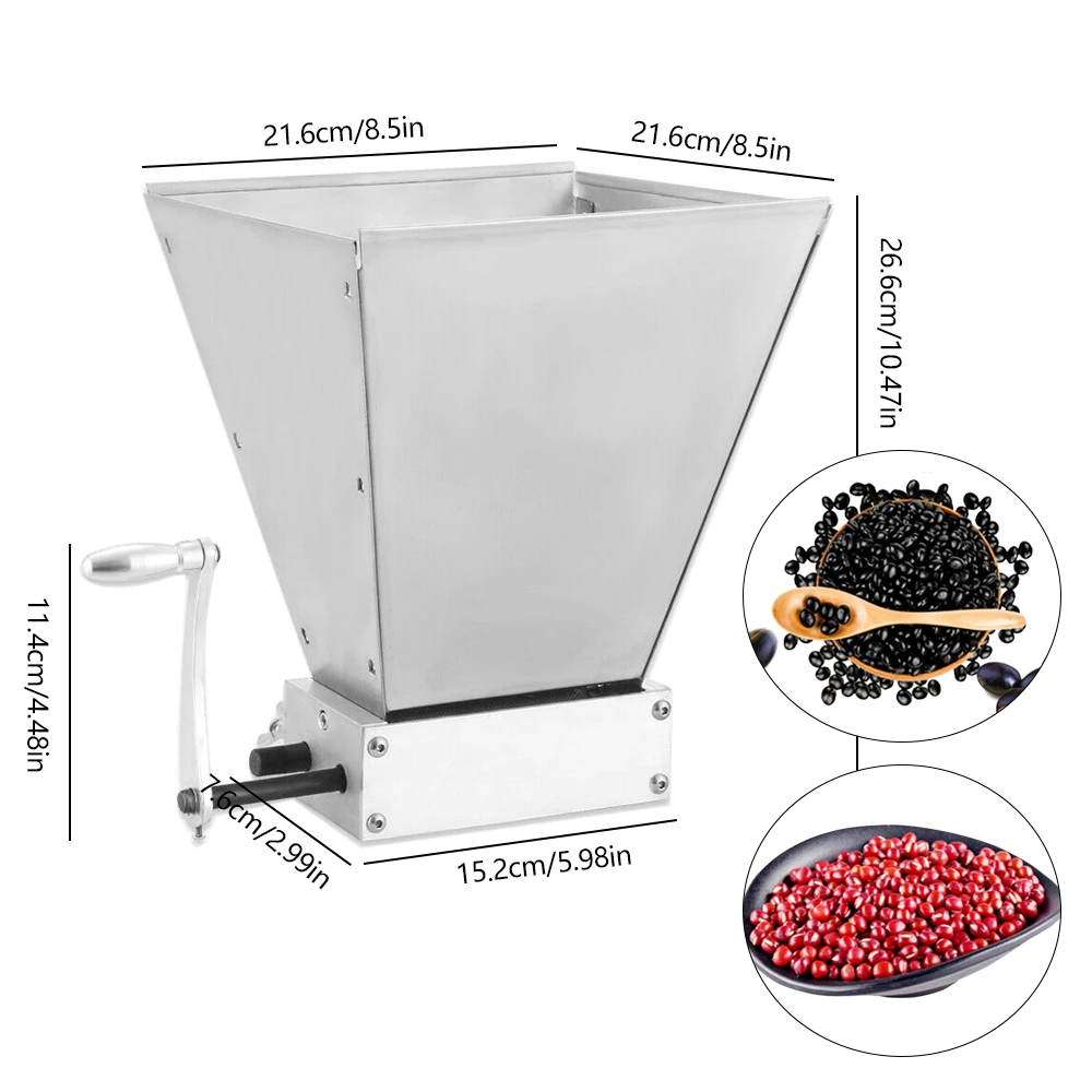 Manual Grain Crusher Malt Mill,4L Manual Grinder Mill Grain Wheat Grinding Machine Feed Crusher w/ Hopper