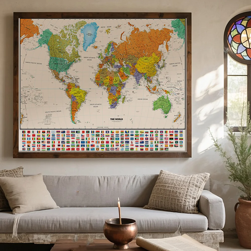 Classic Edition World แผนที่โปสเตอร์ภาษาอังกฤษ Unframed ภาพวาด Wall Art และพิมพ์อุปกรณ์สํานักงานโรงเรียน 100*70 ซม