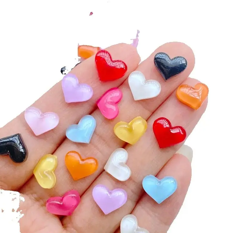 100Pcs New Cute Mini 8*9mm Bright Heart Flat Back Resin Scrapbooking DIY Jewelry Craft Decoration Accessories