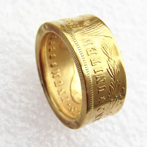 US 1878 Morgan Dollar Gold Plated 'Eagle' Copy Decorate Coin Ring Handmade In Sizes 8-16