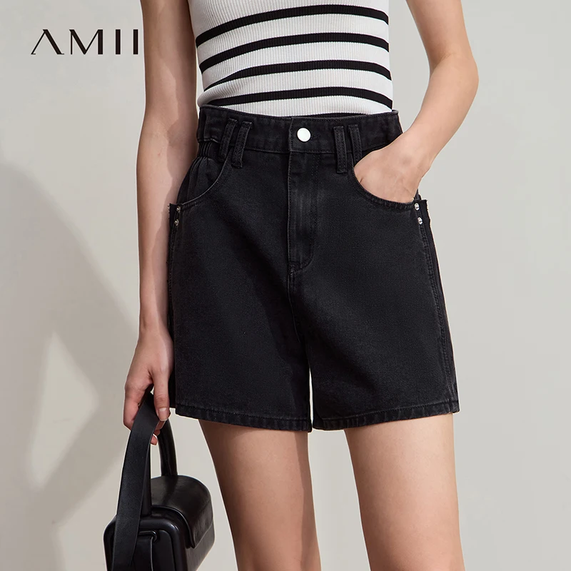 

AMII Comfortable Cotton Denim Shorts Loose 2025 Summer Women Casual Straight Vintage Office Lady Fashion Pocket Jeans 12542245