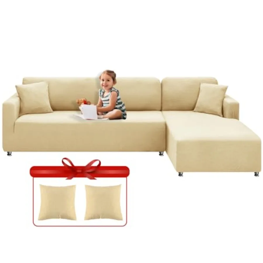 

Sectional Couch Covers High Stretch 2 Pieces L Shape Sofa Cover with 2pcs Pillowcases Corner Couch slipcovers Chaise Cover with