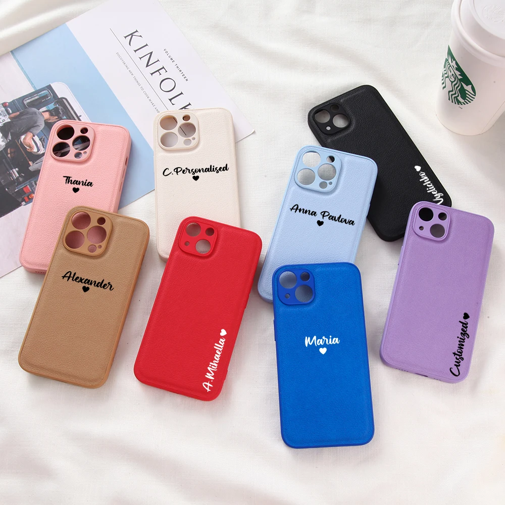 

Personalised Name Letters Leather Soft Phone Case For iPhone 14 13 12 11 Pro Max X XS XR 7 8 Plus For iPhone 14 Pro Max Cover