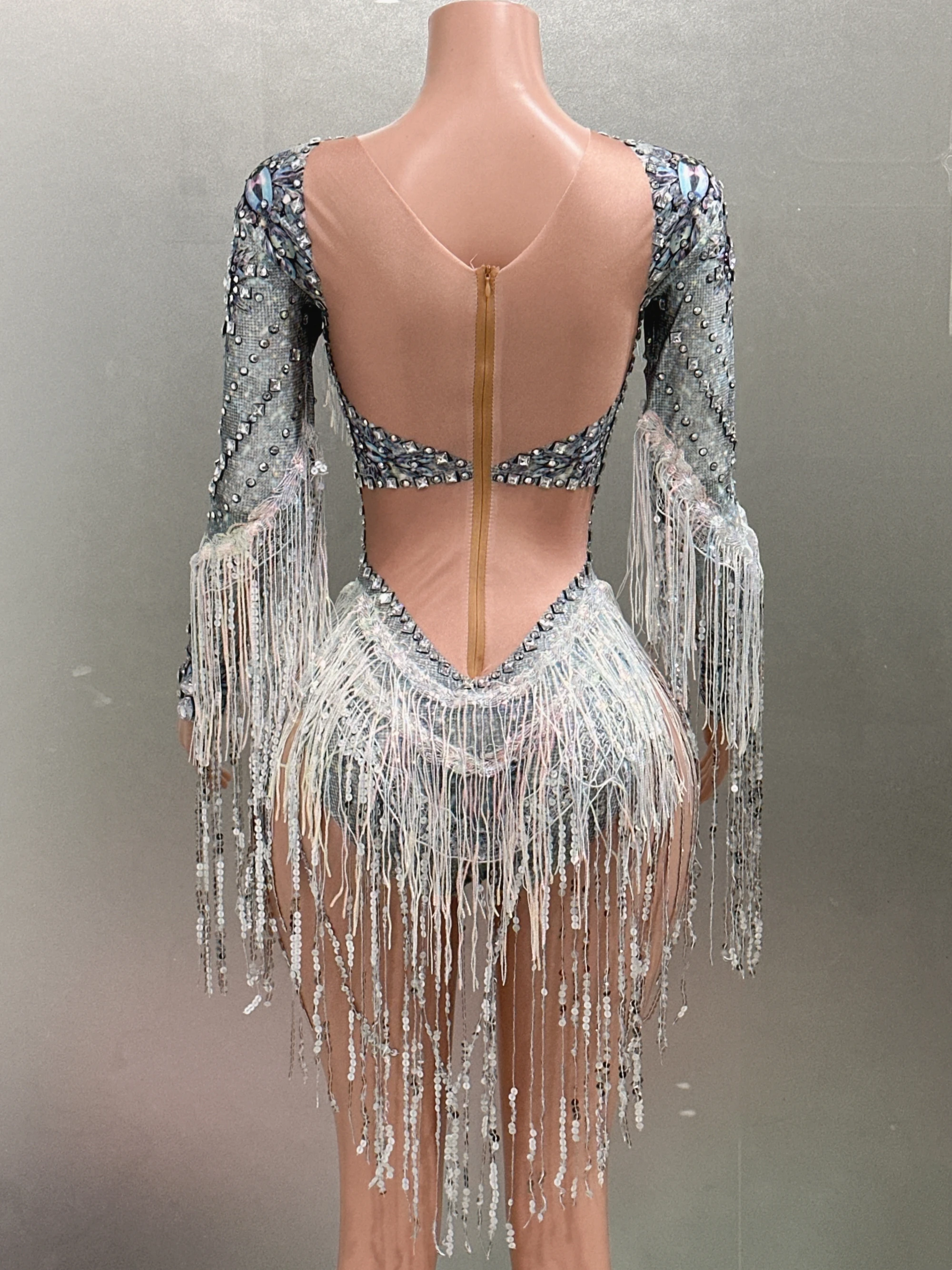Body brillante con lentejuelas y diamantes de imitación, traje con borlas, estampado, Bar, club nocturno, cantante, bailarina, actuación, fiesta