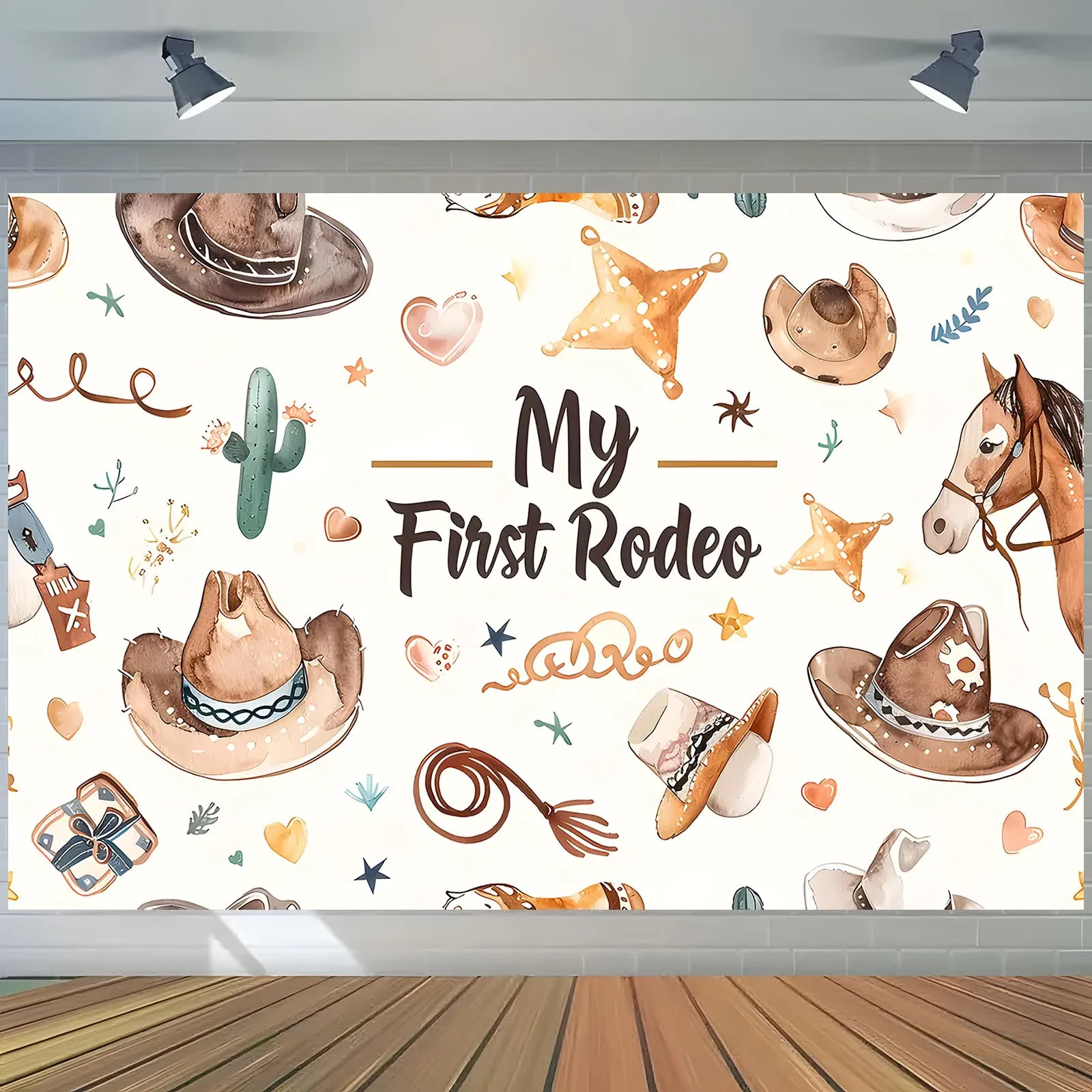 1-Hintergrundbanner für meine erste Cowboy-Sportparty, Party-Dekoration mit Western-Motiv