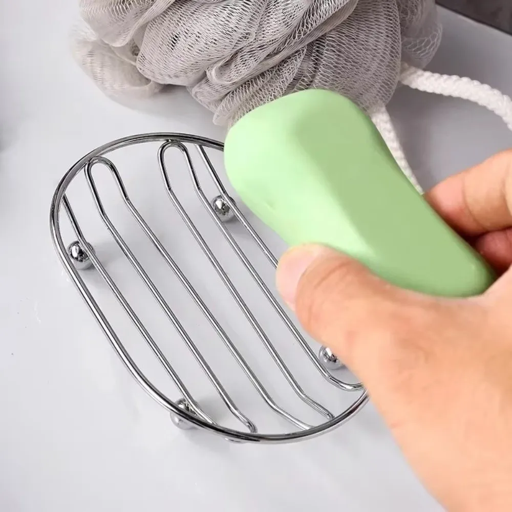 Multifunctional Anti-rust Metal Soap Dish Self Draining Creative Soap Drain Plate Silver Non-slip Soap Container Home Decor