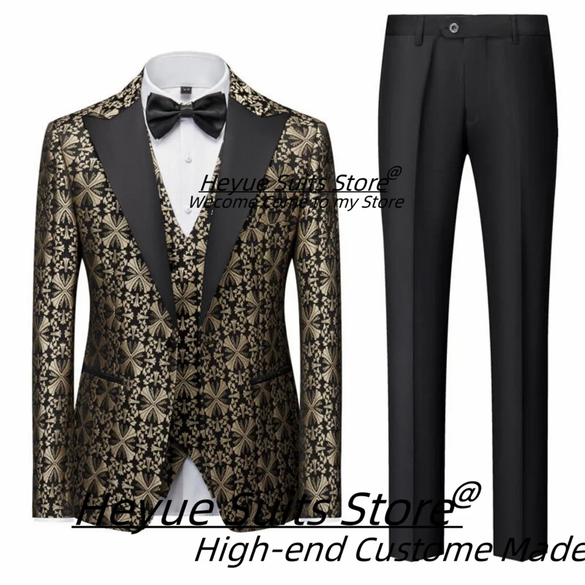 

Классические жаккардовые деловые мужские костюмы для ужина по индивидуальному заказу, приталенные свадебные смокинги с пиковыми лацканами для жениха, комплекты из 3 предметов, костюм для выпускного вечера Homme