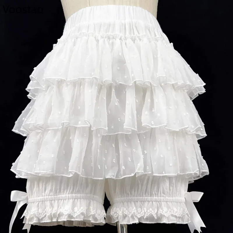 Gothic Y2k Lolita Safety Shorts Women Sweet Lace Ruffles Cotton Tiered Underwear Short Pants Girls Vintage Kawaii JK Bloomers